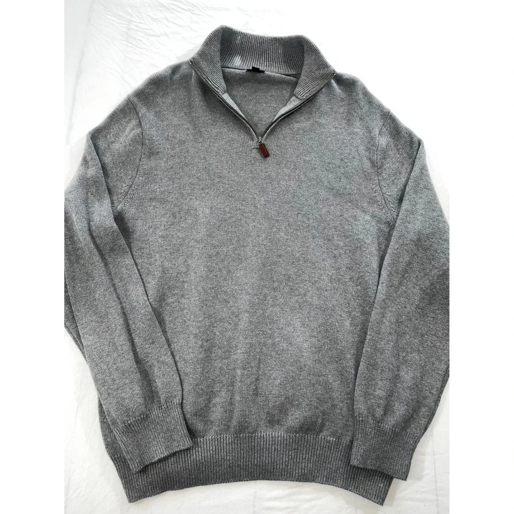 J Crew Men's XXL‎ Quarter Zip Sweater Gray Cotton Cashmere Blend